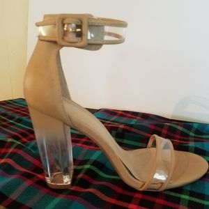 EUC Ombre Clear and Nude Block Heel Sandals